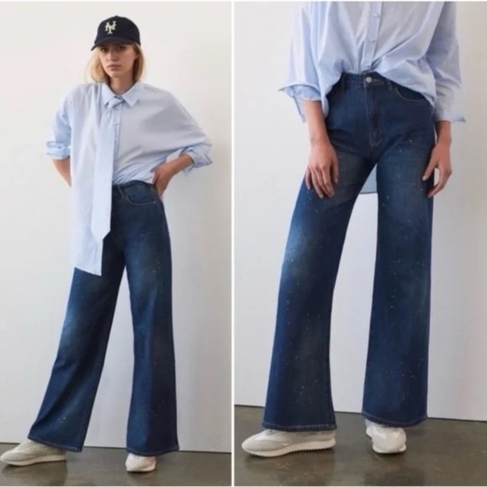 Anthropologie Pilcro The Annie Dark Blue Wide Leg Jeans - Size 25